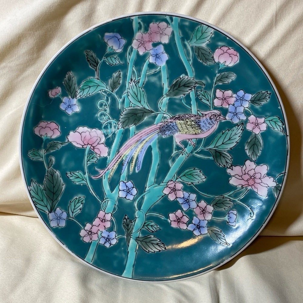 Vintage handmade floral plate from Macau